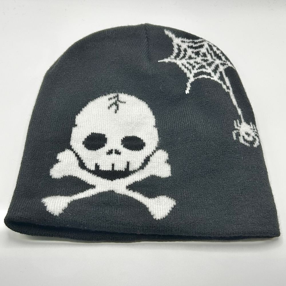 Halloween Skull Skeleton Spider Web Beanie Hat Cap Black Outdoors Winter Casual
